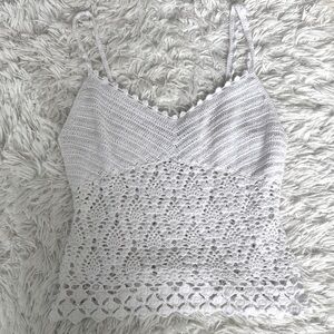 Express White Hand Knit Crochet White Tank Top Size Large